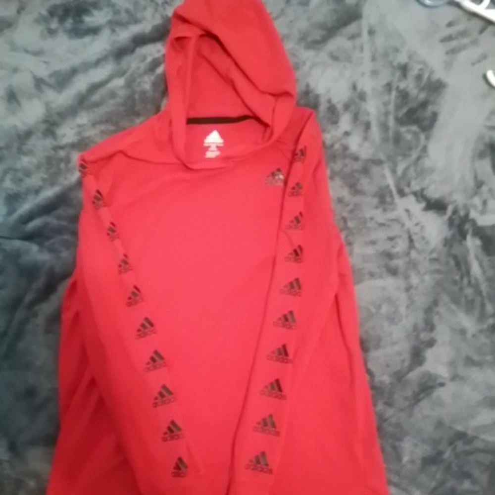 Boys Adidas red long sleeve with a hood size 14/16